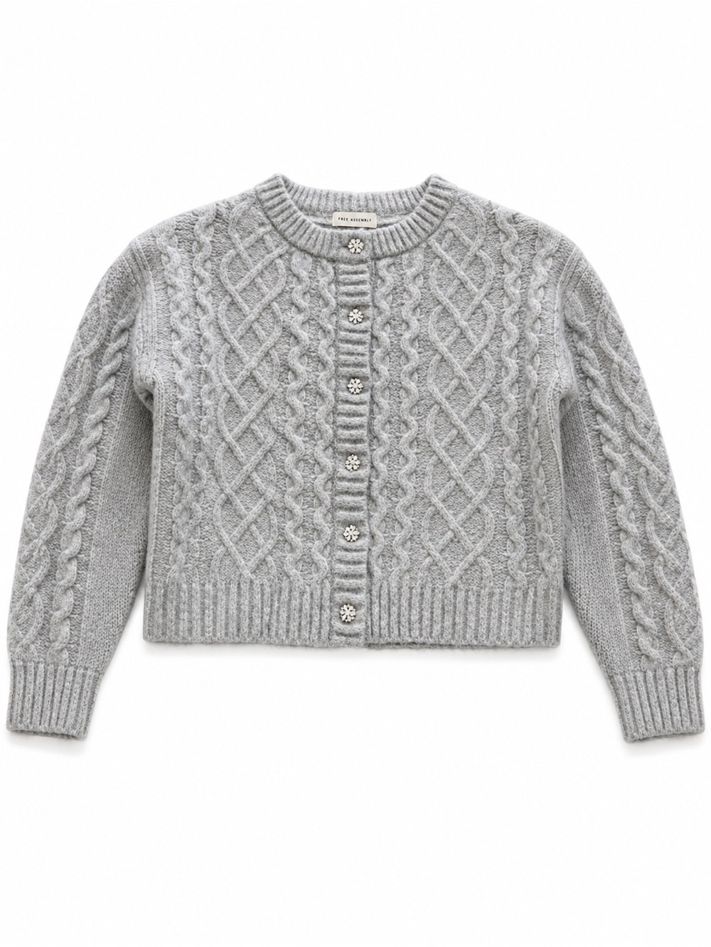 Cable Knit Cropped Button-Front Cardigan Sweater - Gray